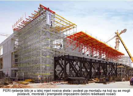 Nosiva skela i podest za montažu 180 tona teškog stropnog nosača: Sportska arena Lora, Split