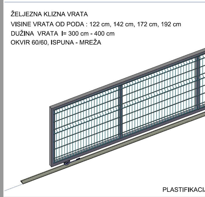 Dvorišna klizna vrata 1220X3000mm, zelena ili tamno siva (antracit)