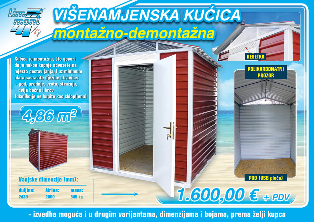Višenamjenska kućica - montažno/demontažna, profilirani lim T20/115