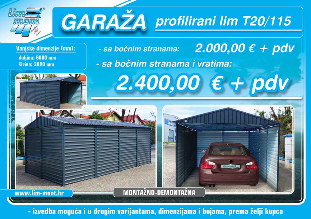 Montažno/demontažna garaža - profilirani lim T20/115