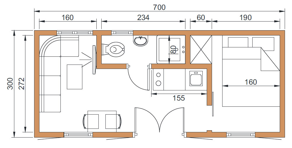 Mobilna kućica - prenosivi apartman TIP 21C (21m2)