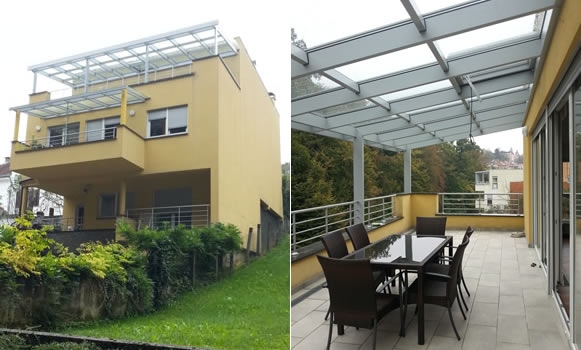 Ostakljivanje nadstrešnica bez vertikalnih profila