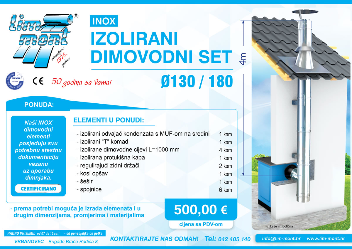 Specijalna ponuda: Dimnjaci 4 m  - inox izolirani dimovodni set