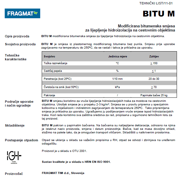 Tehnički list BITU M