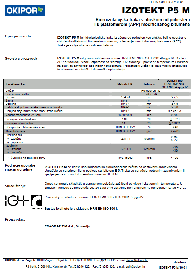 Tehnički list IZOTEKT P5 M
