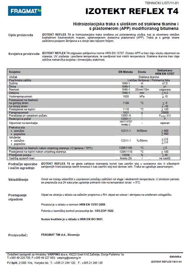 Tehnički list IZOTEKT REFLEX T4