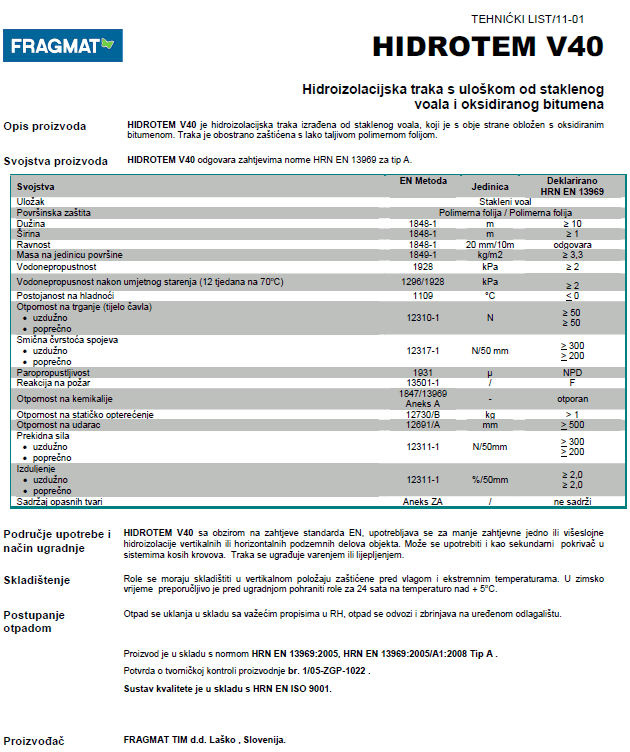 Tehnički list HIDROTEM V 30, V 40