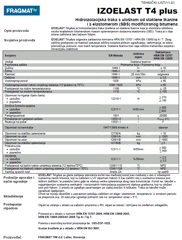 Tehnički list IZOELAST T4 (P4) plus