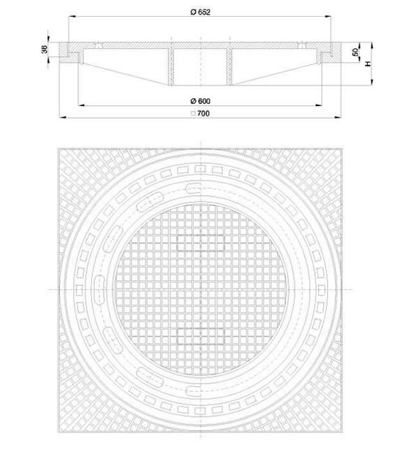 Okrugli kanalizacijski poklopci Ø 600 mm, sa ili bez ventilacije, s kvadratnim okvirom