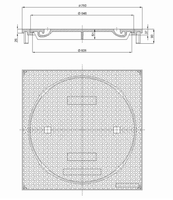 Okrugli kanalizacijski poklopci Ø 600 mm, s betonskom ispunom, s kvadratnim okvirom - art. 337