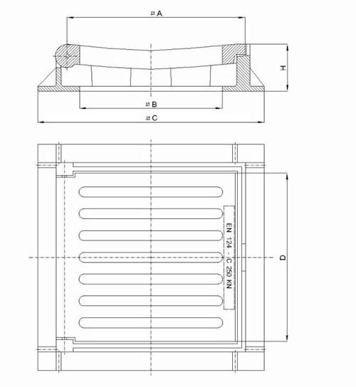 Kvadratna kanalska rešetka sa šarnirom, 300x300 mm i 400x400 mm, ravna