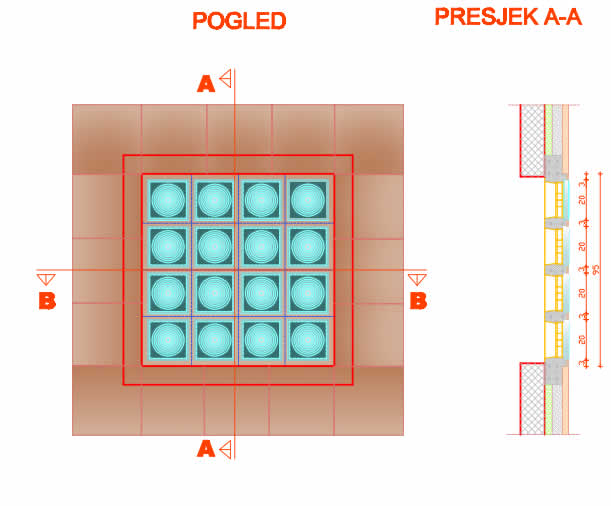 DETALJ UGRADNJE STAKLENE PRIZME U HORIZONTALNIM STRUKTURAMA