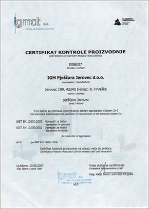 Postrojenje i certifikati za pijesak